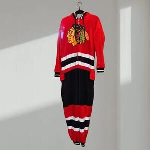 Chicago Blackhawks NHL Fleece Onesie – Hooded Zip Pajamas (Size M)